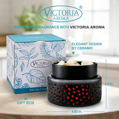 VICTORIA AROMA Ceramic Wax Melt Warmer - LED Night Light Candle Wax Warmer for Scented Wax, Electric Fragrance Wax Melter for Home, Office, Bedroom Decor, and Gifts