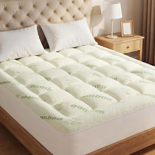 OLIXIS Full Bamboo Viscose Mattress Topper, Cooling Breathable Bed Pad
