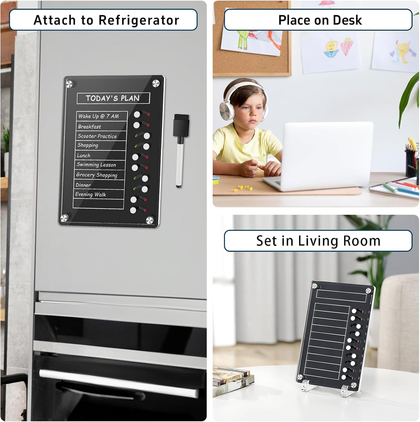 NiHome Acrylic Magnetic to Do List Planning Board with Sliders & Desktop Stand, Chore Chart for Kids & Adults, Checklist Routine Chart Task Board for Fridge & Desk, for Magnetic Metal Surfaces Only
