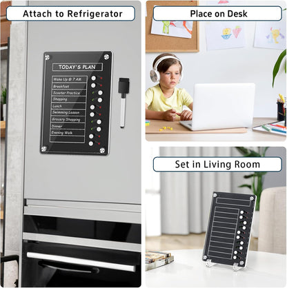 NiHome Acrylic Magnetic to Do List Planning Board with Sliders & Desktop Stand, Chore Chart for Kids & Adults, Checklist Routine Chart Task Board for Fridge & Desk, for Magnetic Metal Surfaces Only
