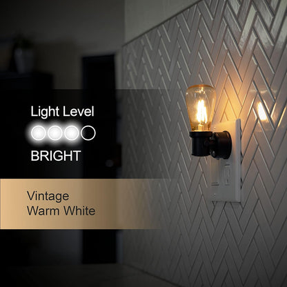 GE Vintage LED Edison Night Lights Plug Into Wall, 2-Pack, Dusk to Dawn Auto Sensor, Warm White, Adjustable Brightness Plug in Nightlight with Manual On/Off/High/Low Switch, Perfect for Adults