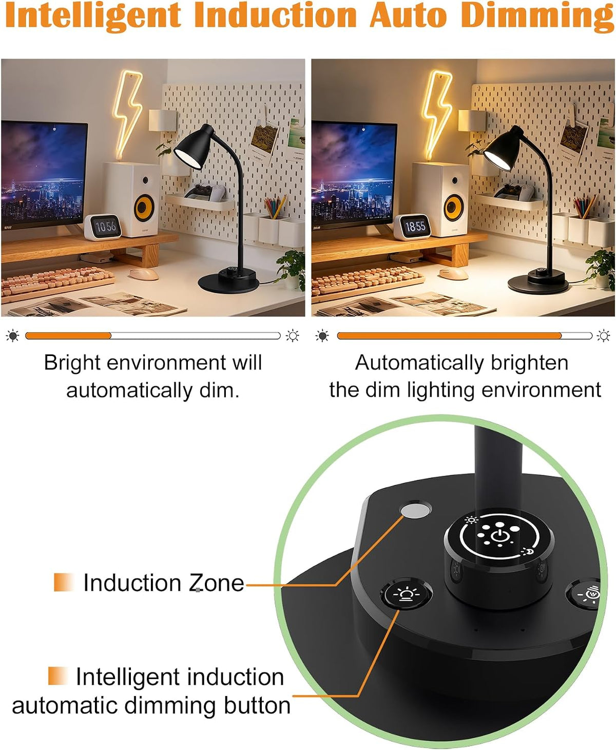 BOHON LED Desk Lamp with USB Charging Port 3 Color Modes Dimmable, Black
