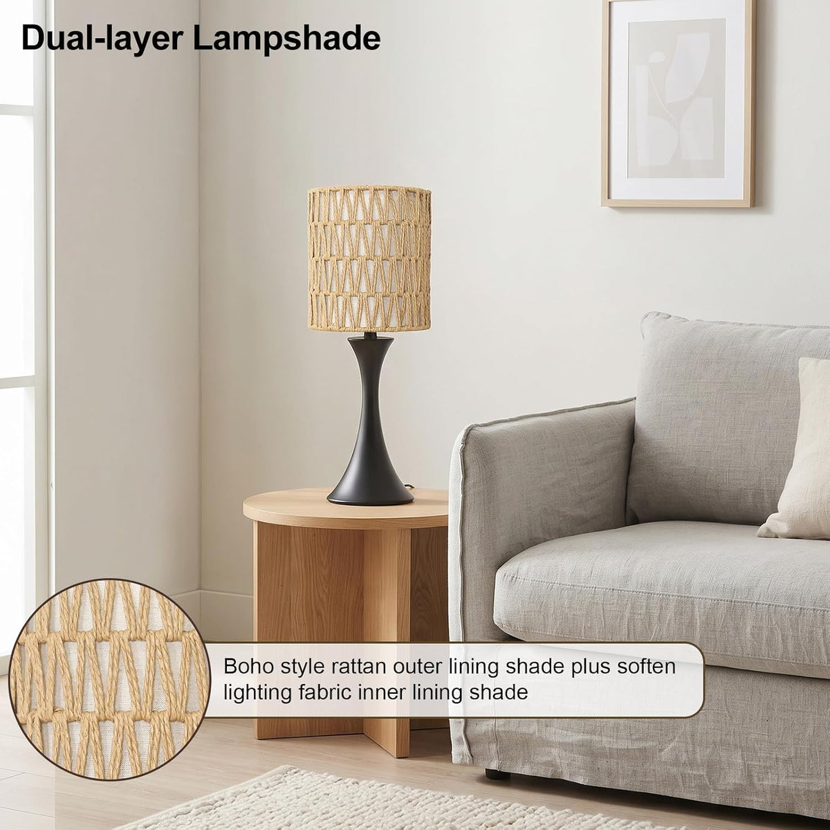 3 Way Touch Control Table Lamp, Dimmable Bedside Desk Lamp with Metal Base Modern Nightstand Lamp Stylish Grey Shade Simple Side Table Lamp for Bedroom, Living Room, Office or Den LED Bulb Included