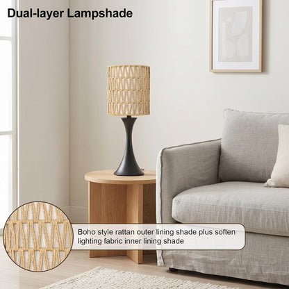 3 Way Touch Control Table Lamp, Dimmable Bedside Desk Lamp with Metal Base Modern Nightstand Lamp Stylish Grey Shade Simple Side Table Lamp for Bedroom, Living Room, Office or Den LED Bulb Included