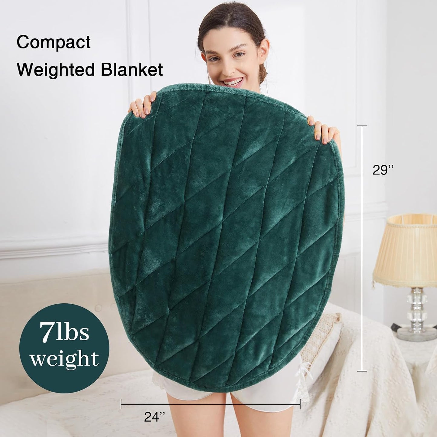 Alomidds Weighted Lap Blanket 7lbs, Cozy Breathable Flannel Weighted Lap Pad for Adults, Small Weighted Blanket for Travel, Couch, Green, 29" x 24"