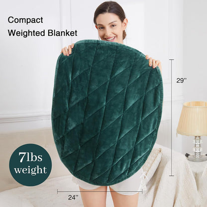 Alomidds Weighted Lap Blanket 7lbs, Cozy Breathable Flannel Weighted Lap Pad for Adults, Small Weighted Blanket for Travel, Couch, Green, 29" x 24"