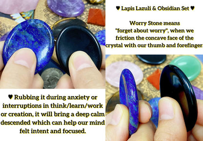 2PCS Worry Stone for Anxiety Tigers Eye Amethyst Healing Crystals Hand Thumb Stones Pocket Gemstones Meditation Accessories Oval Crystal Natural Relax Palm Stone Anxiety Relief Items Stocking Stuffers