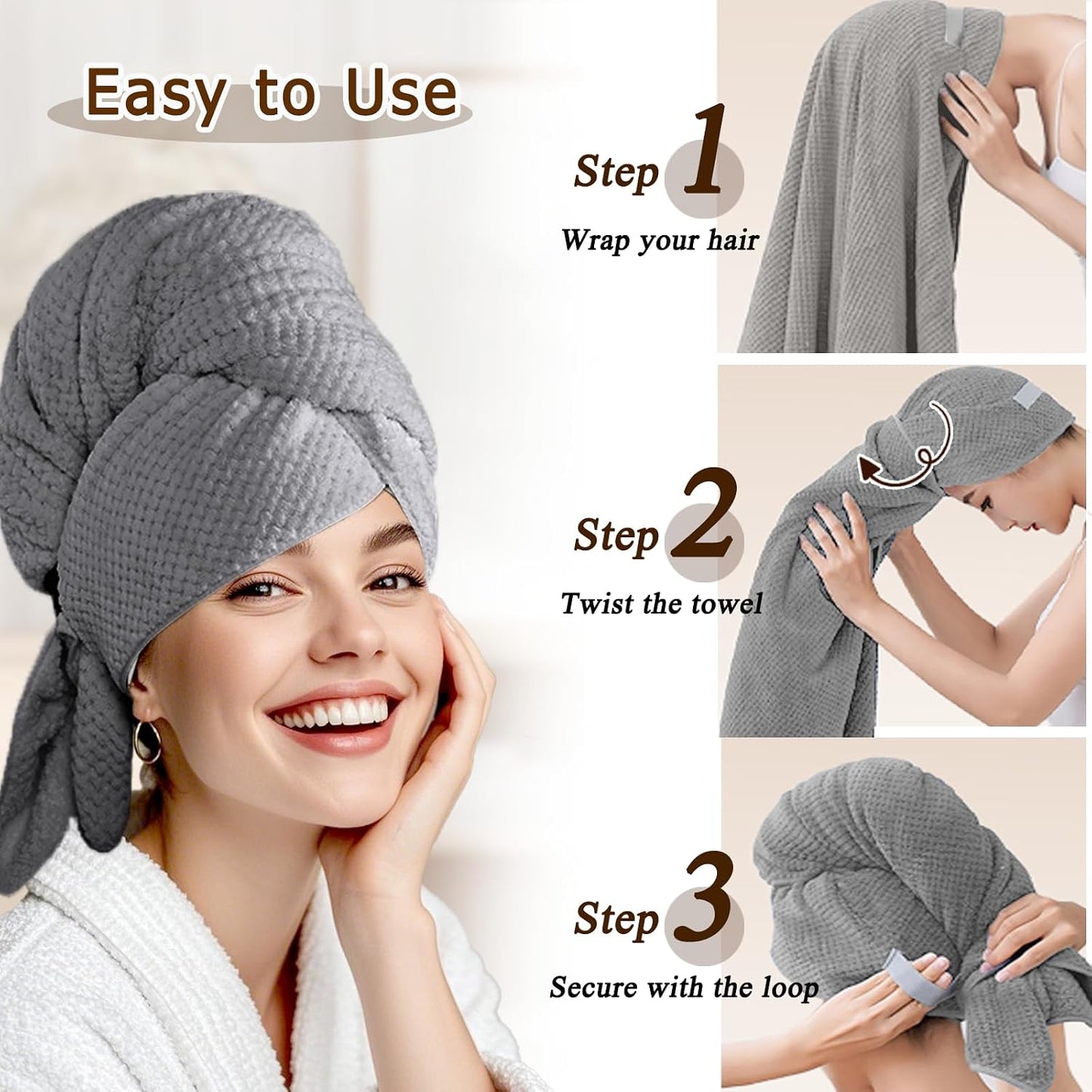 Large Hair Towel Wrap for Women, Quick-Dry Turban, Ultra Absorbent & Anti-Frizz, Ideal for Long, Thick & Curly Hair, Soft Lightweight Microfiber Drying Towel (24x42, Blue)