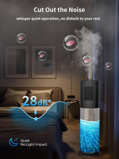 8L Humidifiers for Bedroom, 30dB Quiet, 500ft² Coverage, 60H Runtime, Top Fill, 3-in-1 Humidifier Large Room & Essential Oil Diffuser & Ambient Light, Sleep Mode, 16H Timer, Auto Shutoff Protection
