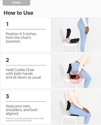 curble Grand– Extra Wide Ergonomic Seat Support, Sit Straighter Without Effort, Passive Posture Trainer for Office, Home & Car (Grey)