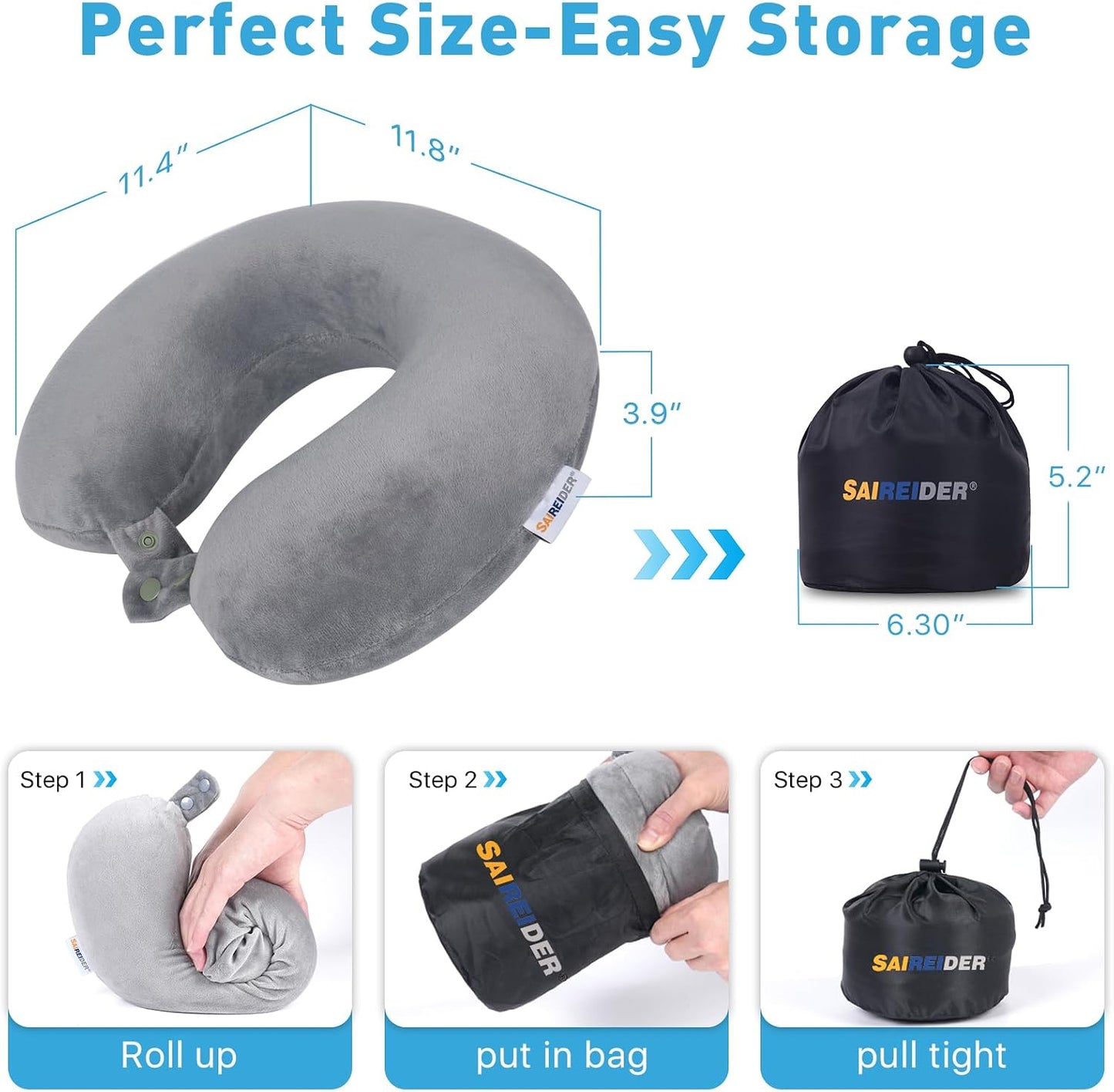 SAIREIDER Neck Pillows for Travel-Head Neck Support Travel Pillow for Traveling, Car, Home, Office Adjustable(Navy Blue)