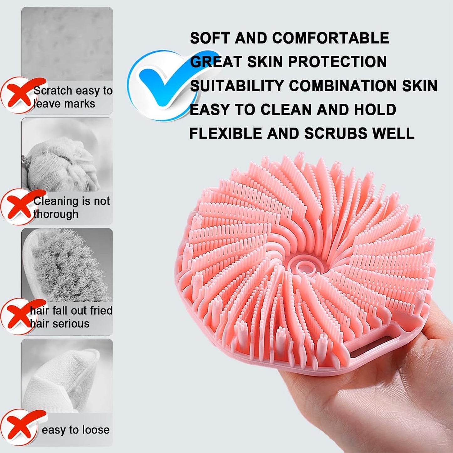 Silicone Body Scrubber – Dual-Sided Silicone Loofah for Shower, Set of 2 Soft Exfoliating Body Bath Shower Scrubber Loofah Brush Easy-to-Clean for Sensitive Kids Women Men All Kinds of Skin