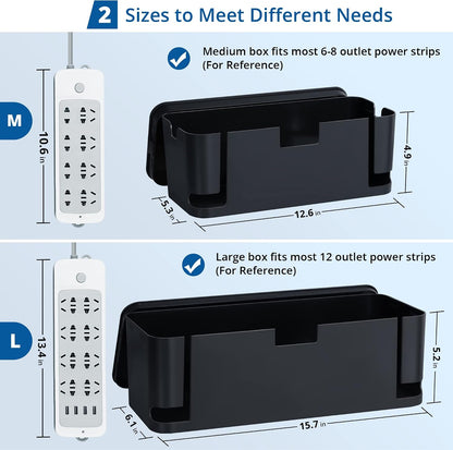 ZhiYo 2 Pack Cable Management Box, Medium & XL, Power Strip Organizer Black