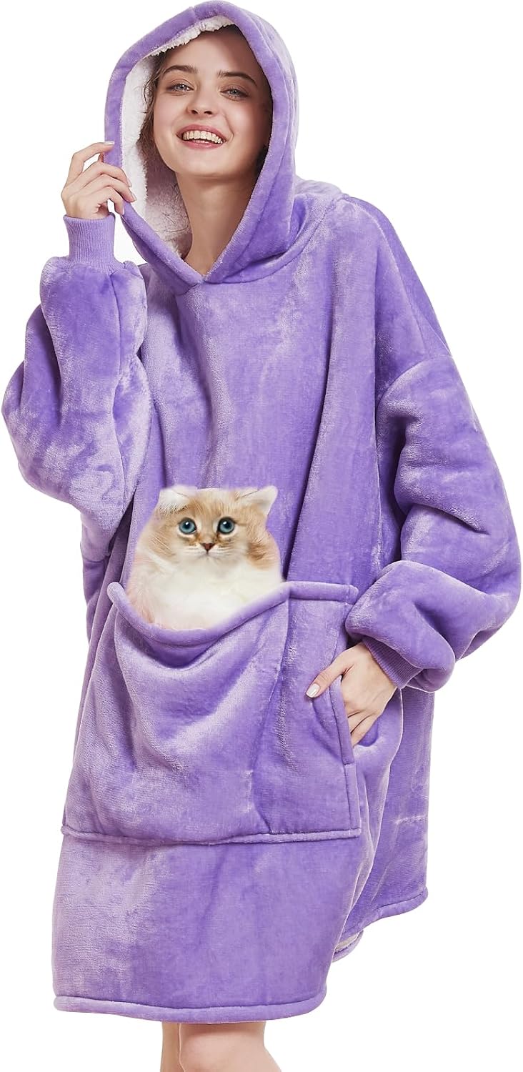 Aemilas Wearable Blanket Hoodie - Warm Sherpa Blanket Sweatshirt as Gifts for Adult Women Mom Men, One Size Fits All