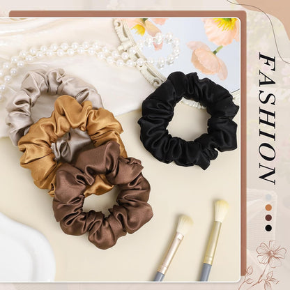 4 Pack 100% Mulberry Silk Scrunchies for Hair Sleep, No Damag Frizz Control Stylish Silk Hair Scrunchies Small Gifts for Women
