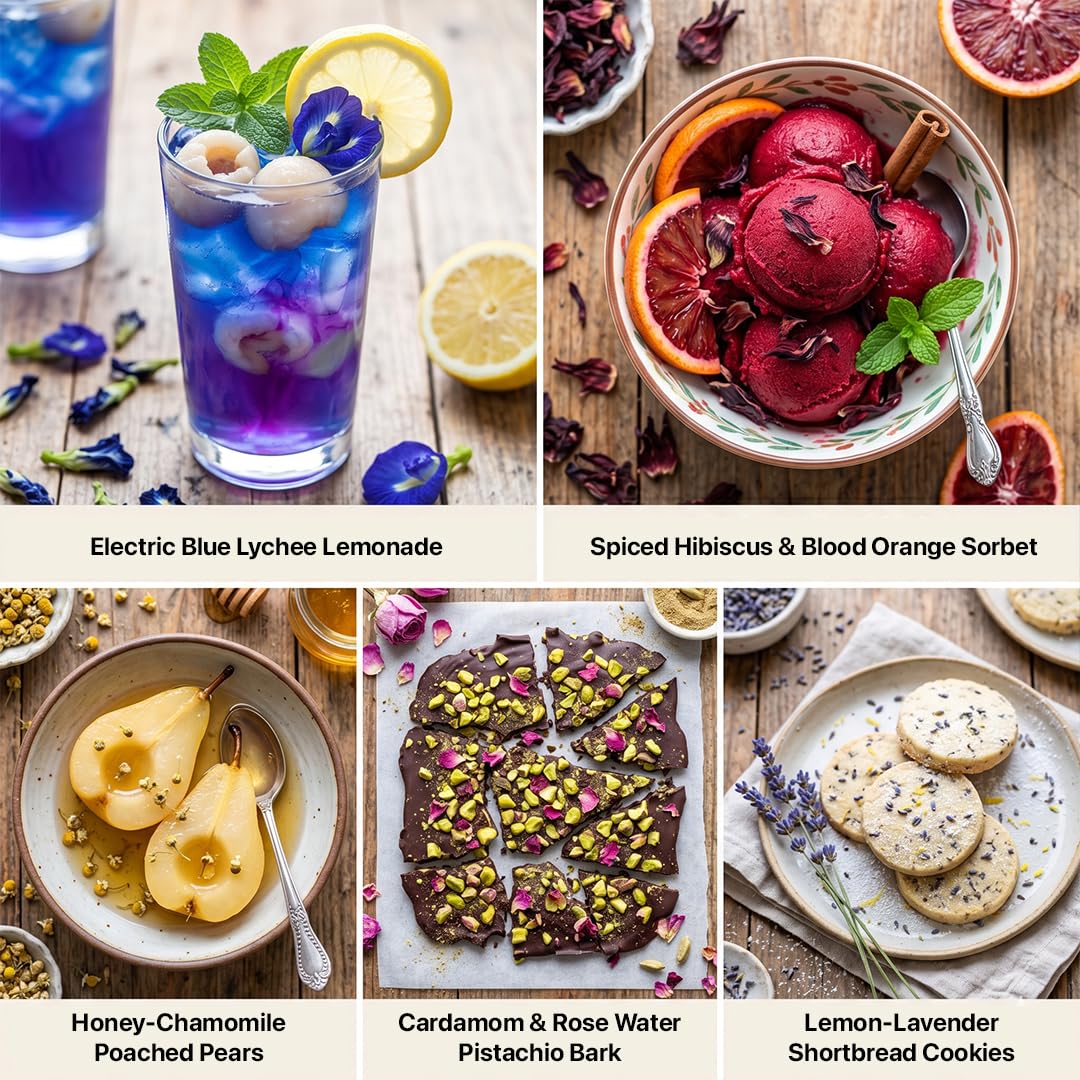 BLUE TEA - Flower Tea Combo - 5.64 Oz (Pack of 5) | Butterfly Pea, Rose, Hibiscus, Chamomile, Lavender | VARIETY PACK | Caffeine Free - Non-Bitter - Herbal Tea - Flower Based | Pet Jar Pack