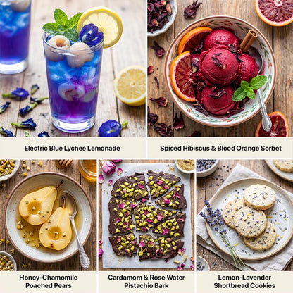 BLUE TEA - Flower Tea Combo - 5.64 Oz (Pack of 5) | Butterfly Pea, Rose, Hibiscus, Chamomile, Lavender | VARIETY PACK | Caffeine Free - Non-Bitter - Herbal Tea - Flower Based | Pet Jar Pack