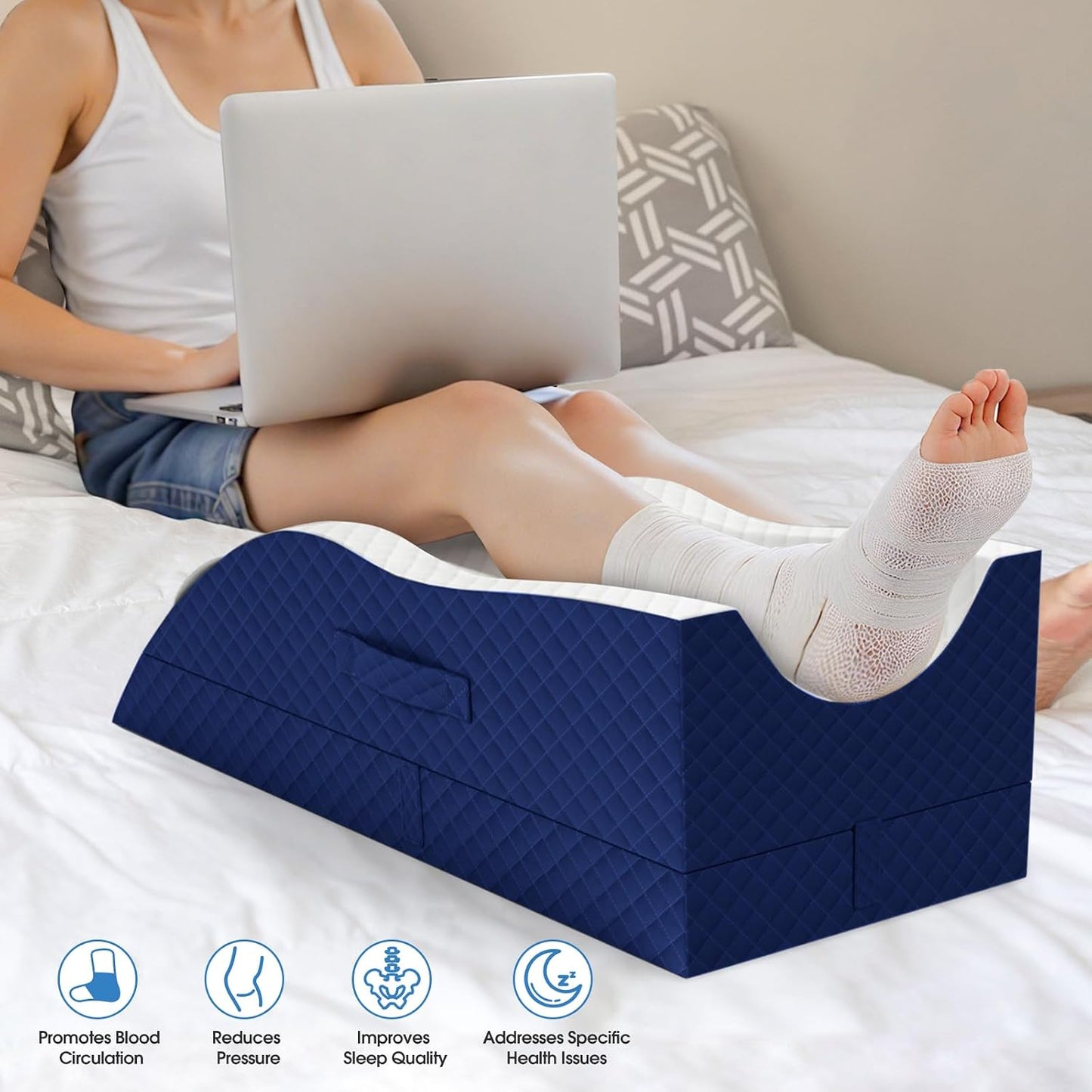 TranquilRelax Elevation Pillows for Leg After Surgery, Memory Foam Adjustable Wedge Pillow for Injury or Rest, Ankle Pillow for Sleeping Blood Circulation, Grey/Single Leg