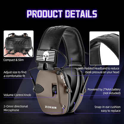 ZOHAN Electronic Shooting Earmuffs Built in Ambient Sound Amplifier, Hearing Protection for Shooters, NRR 23dB Noise Reduction, Ideal Gun Range Ear Protection Headphones for Hunting-Black&Purple