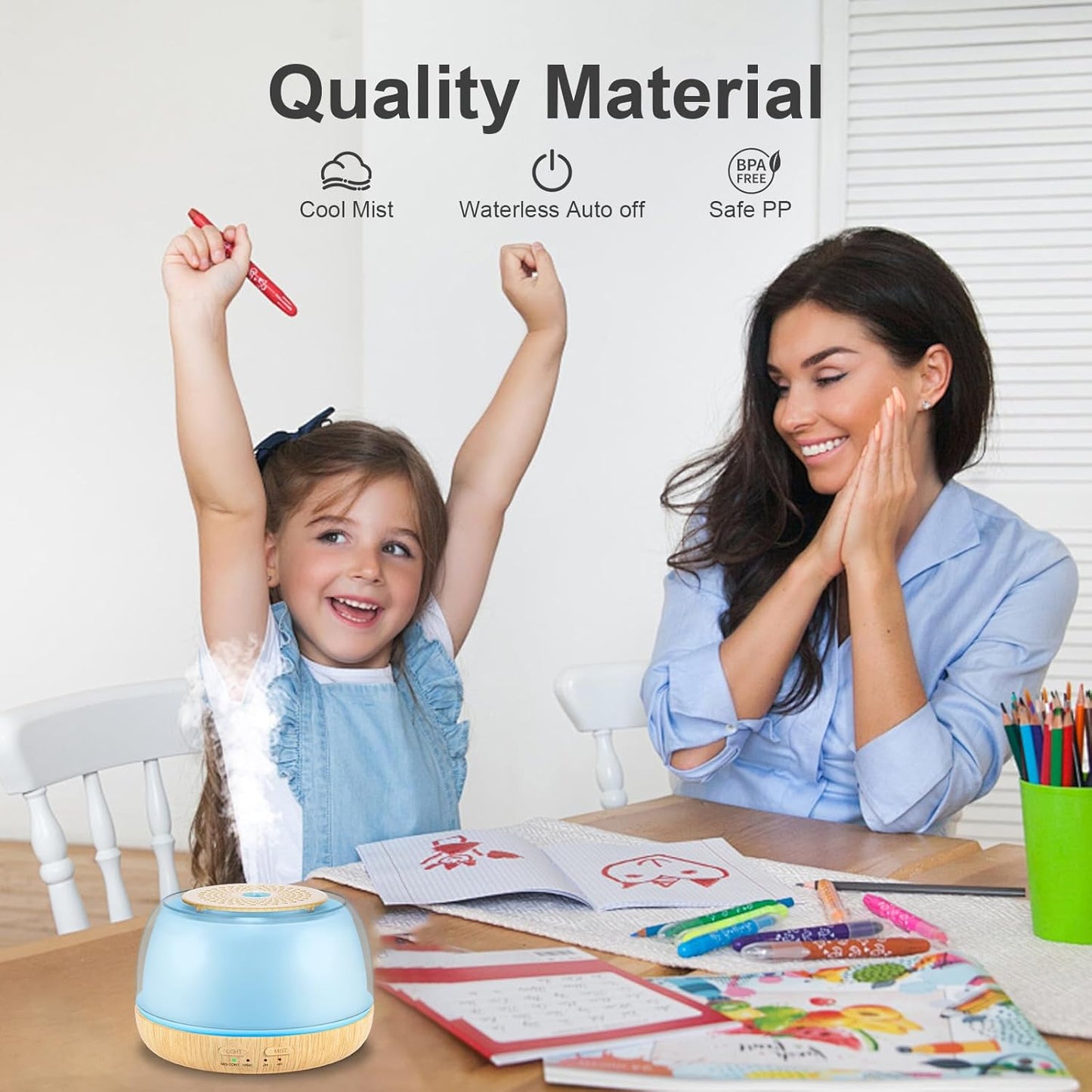 300ML Essential Oil Diffuser, Remote Control Ultrasonic Aromatherapy Oil Diffusers Cool Mist Humidifier, Waterless Auto-Off and 7 LED Light Colors for Bedroom, Yoga, SPA, Baby