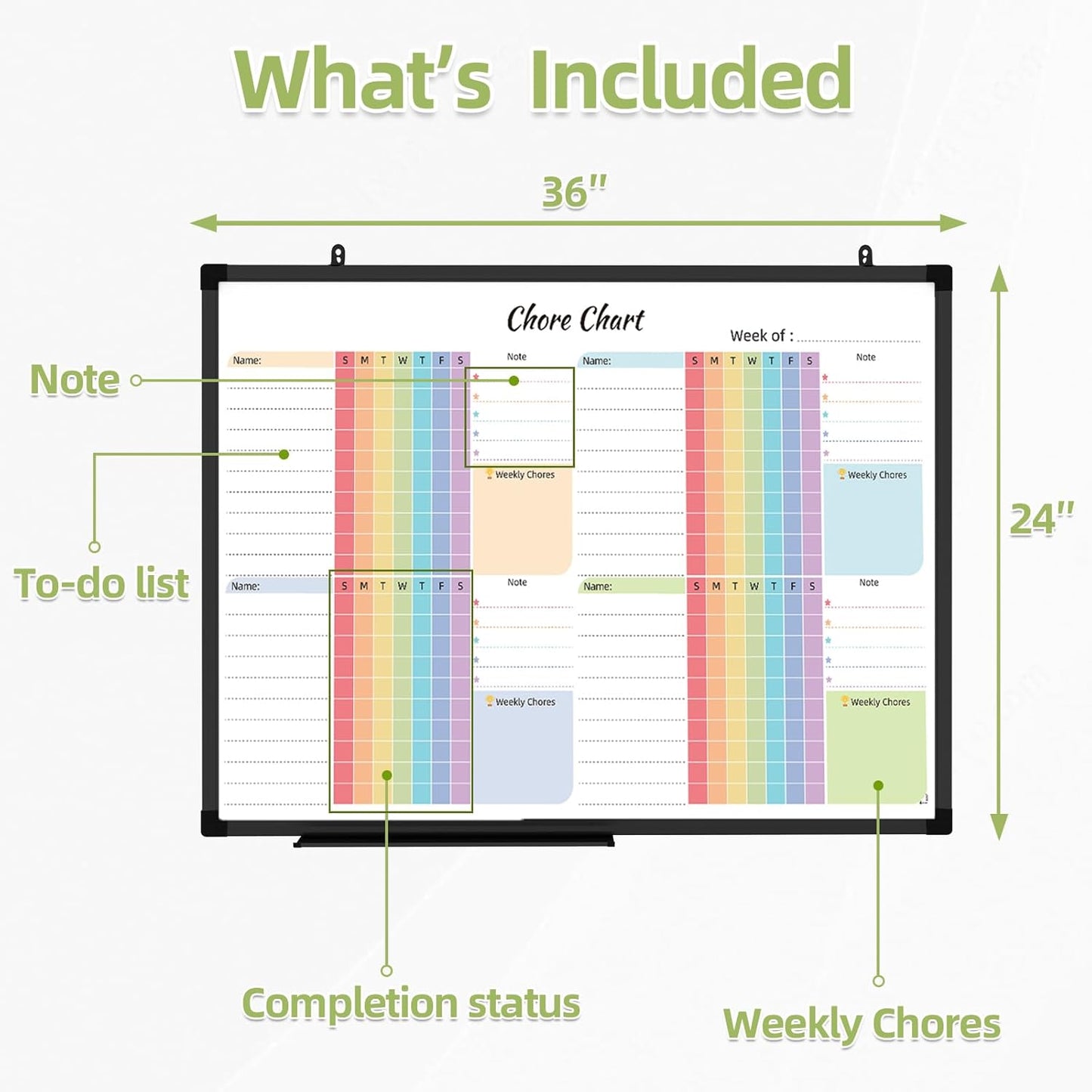 Lockways 36" x 24" Magnetic Chore Chart Board Aluminum Frame, Wall Mounted Dry Erase Board for Home, Organization Reward Board for Messages