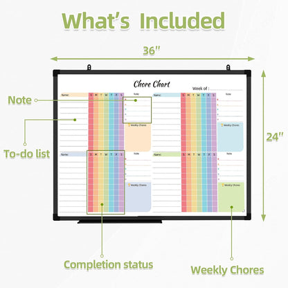 Lockways 36" x 24" Magnetic Chore Chart Board, Dry Erase Board