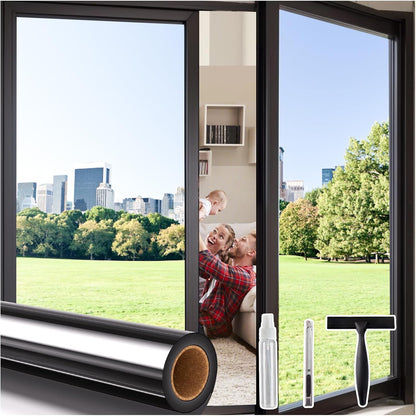 Coavas Blackout Window Film, 100% Light Blocking Privacy Window Film, No Glue Static Cling, Heat & UV Blocking, Removable Room Darkening Window Cover, Renter Friendly for Bedroom, 17.5x78.7Inch,Black