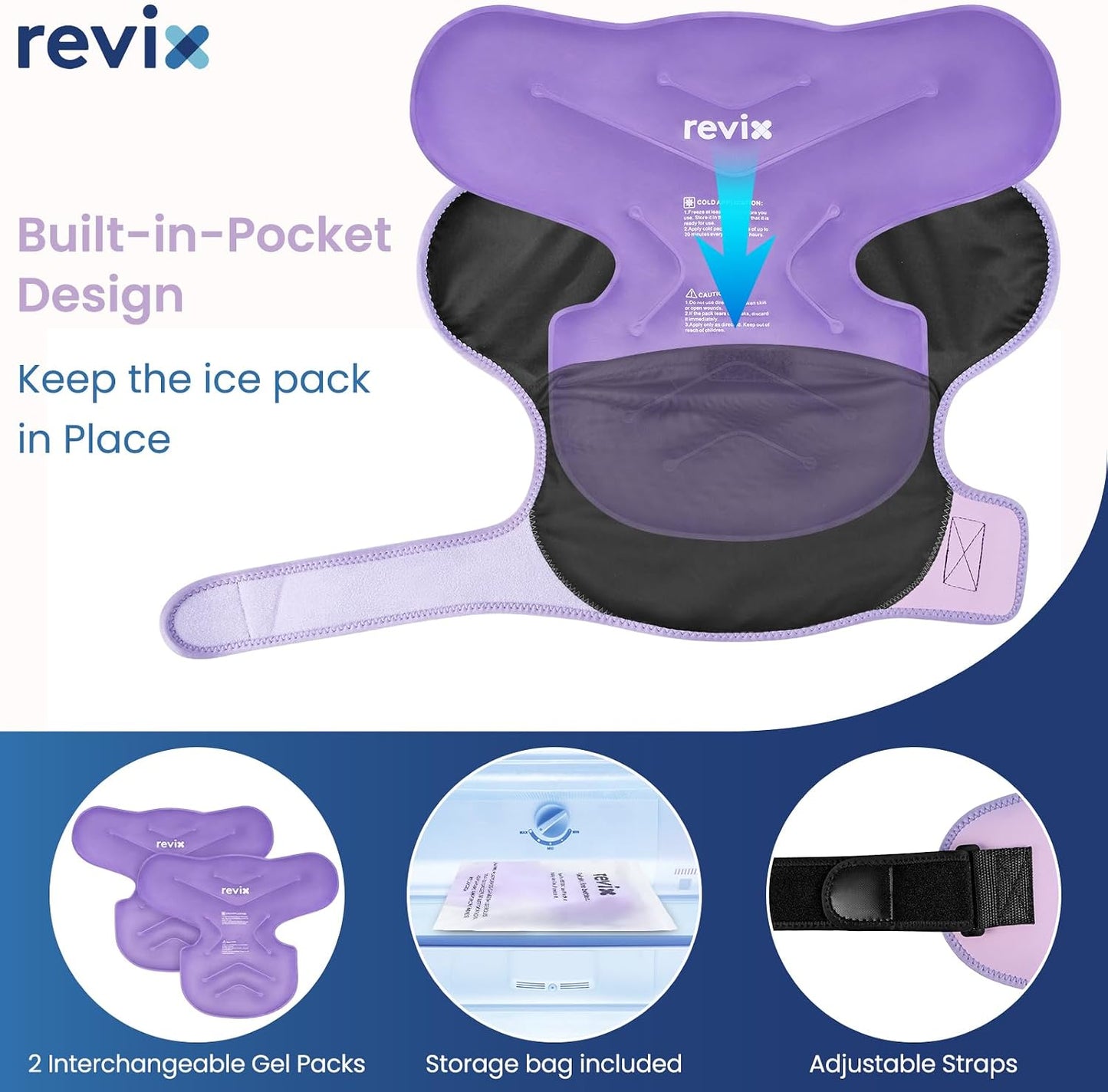 REVIX Large Shoulder Ice Pack Wrap, 2 Gel Packs+1 Shoulder Brace for Rotator Cuff and Arm, Reusable Gel Cold Therapy Wrap for Discomfort Relief & Muscle Relaxation, Easy to Wear & Remove