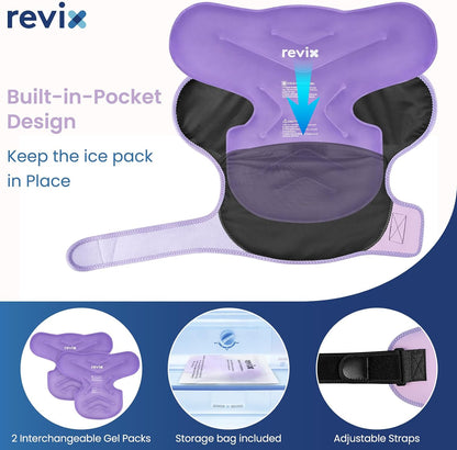 REVIX Large Shoulder Ice Pack Wrap, 2 Gel Packs+1 Shoulder Brace for Rotator Cuff and Arm, Reusable Gel Cold Therapy Wrap for Discomfort Relief & Muscle Relaxation, Easy to Wear & Remove