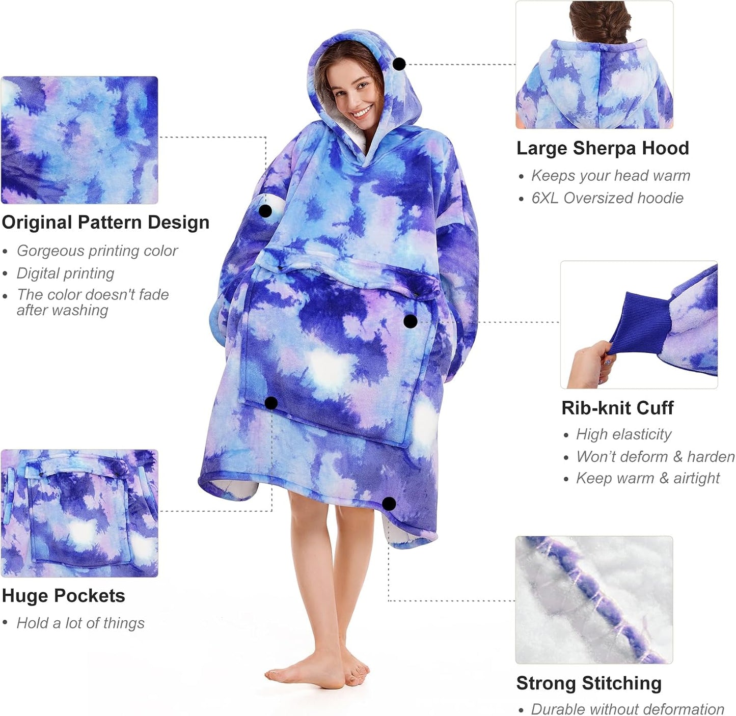 Narecte Cozy Oversized Blanket Hoodie Wearable Blanket Adults Soft Hooded Blanket Hoodie Birthday Gifts for Women Christmas - Colors B