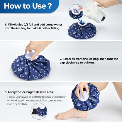 Ice Bags for Injuries Reusable: Ohuhu 3 Packs Ice Cold Packs with Wrap Ice Bag Hot Water Hot & Cold Therapy Pain Relief for Knee Leg Injury No-Leak Waterproof Ice Bags 3 Sizes 6"/9"/11", Blue