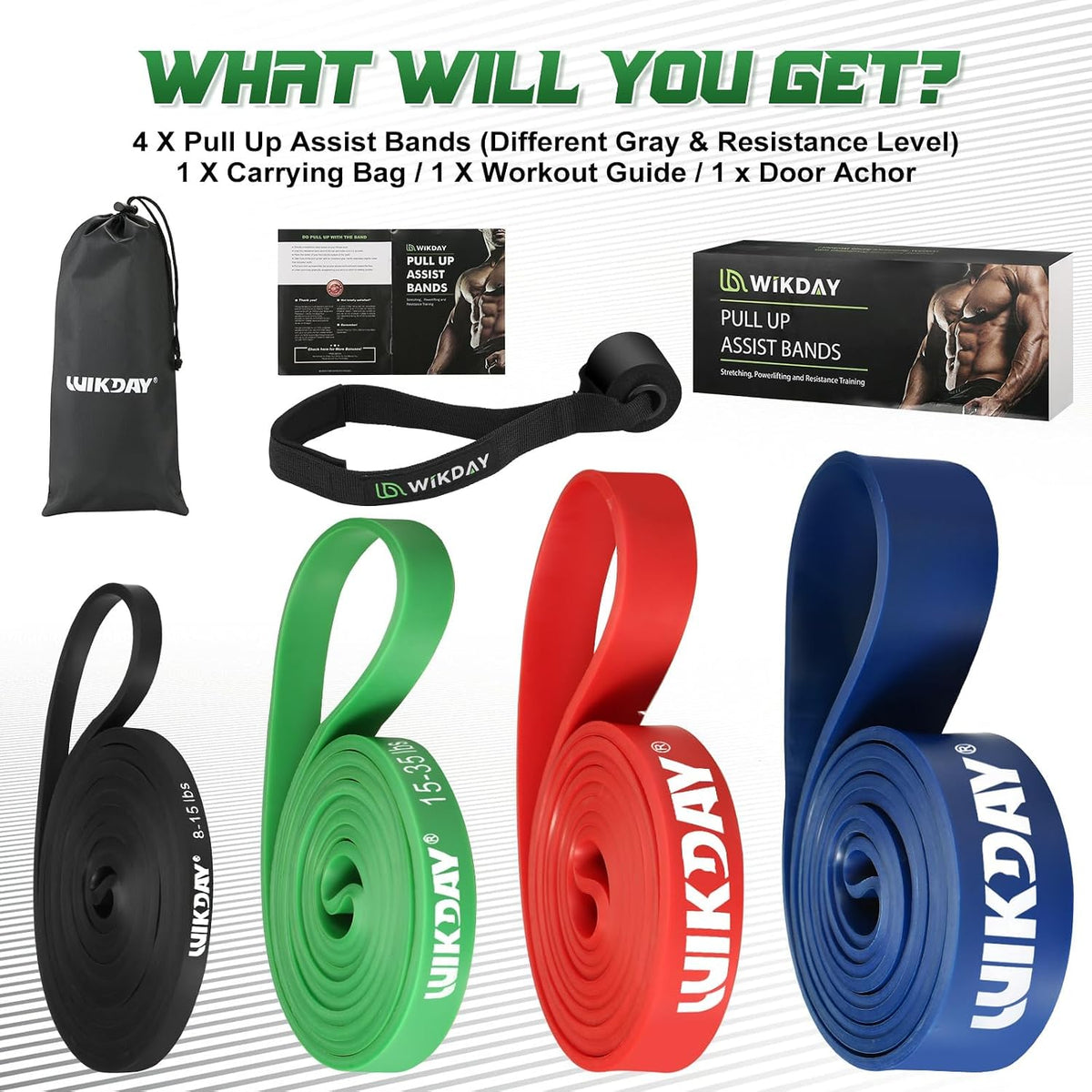 WIKDAY Resistance Bands for Working Out, Exercise Bands, Workout Bands, Pull Up Assistance Bands for Body Stretching Training Physical Therapy Muscle Training for Men & Women