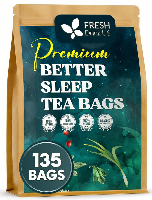 FreshDrinkUS, Premium 135 Tea Bags Better Sleep Herbal Tea | Caffeine-Free Loose Leaf Blend with Spearmint Leaves, Lemongrass Leaves, and Hawthorn Berry – Naturally Refreshing and Aromatic.