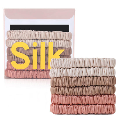 6Pcs Silk Hair Ties 100% Pure Mulberry Silk Scrunchies for Women Girls | No Hair Crease, Anti Frizz, Gentle Hold, No Damage, Black Brown Pink