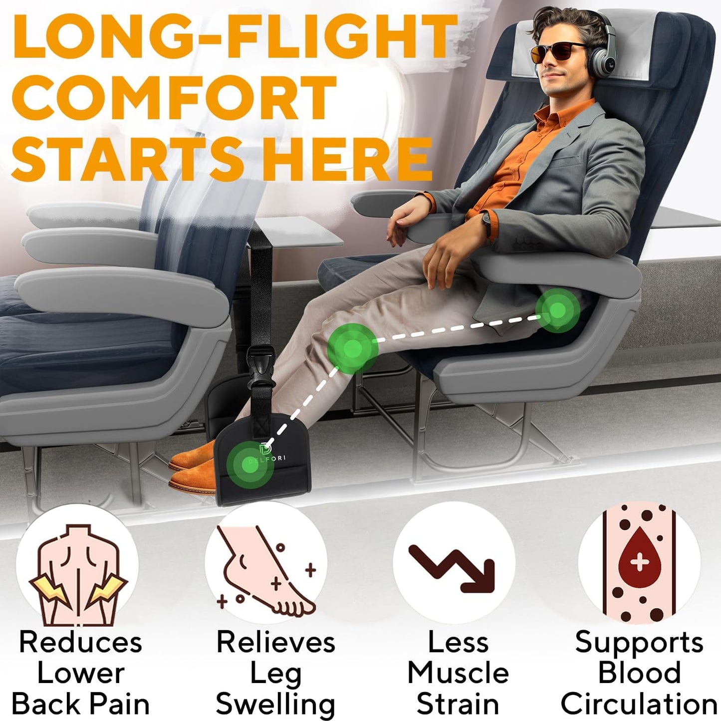 Portable Airplane Footrest for Airplane Travel - Comfortable Foot Hammock w/Memory Foam & Hardboard for No Feet Clashing - Ideal for Pain and Swelling Relief - Travel Essentials to Relax Your Feet
