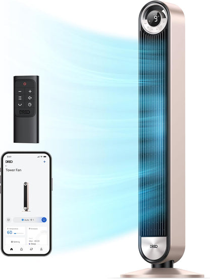 DREO Tower Fan for Bedroom, Upgraded DC 9 Speeds 20dB Ultra-Quiet Floor Fan, 90° Oscillating Fans with 28ft/s Velocity, 12H Timer, Standing Fan, Bladeless Fan Powerful for Home, Black