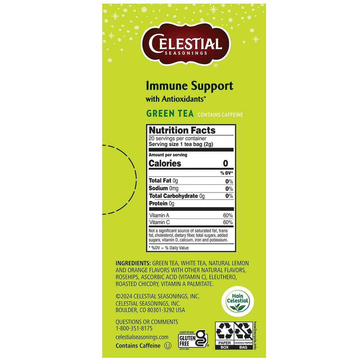 Celestial Seasonings Immune Support Green Tea 20 Tea Bags