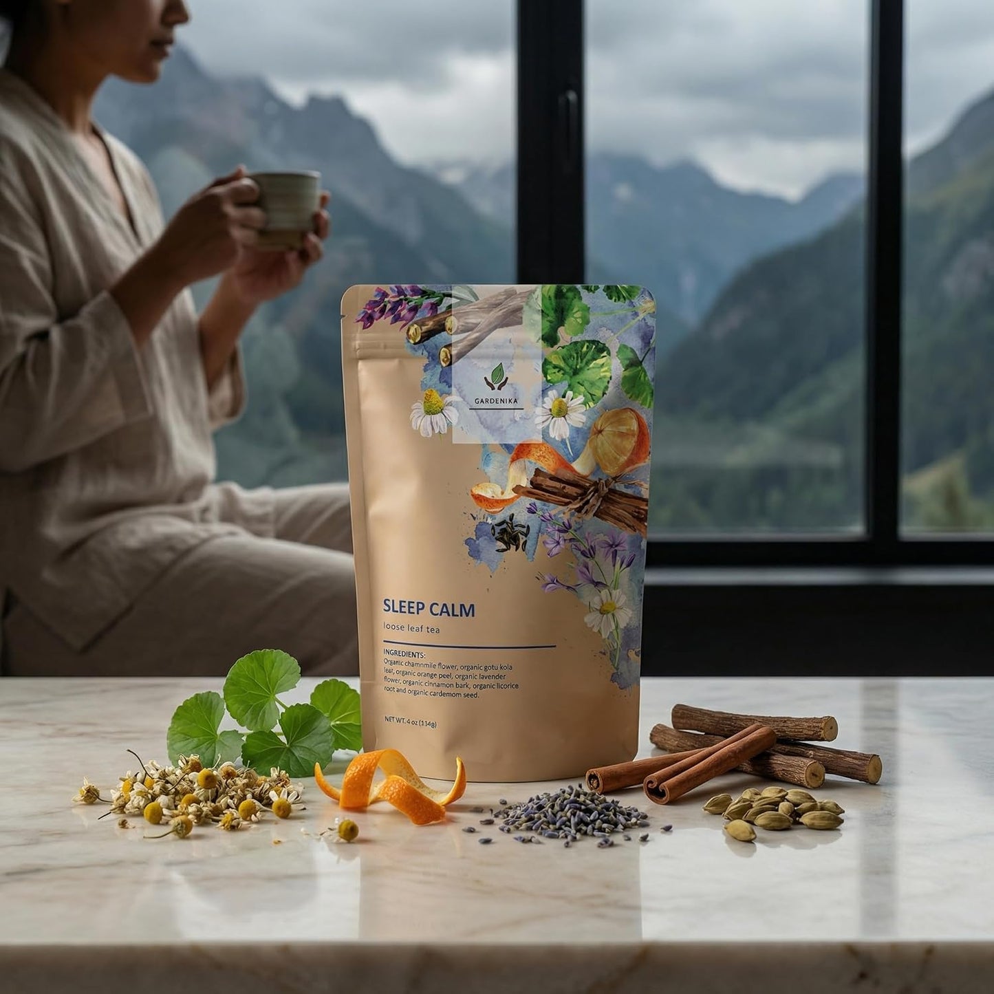 Gardenika Organic Loose Leaf Tea Sampler – 8 Pack, 1 LB – Herbal and Naturally Caffeine-Free Set - Ayurvedic Assortment Blend