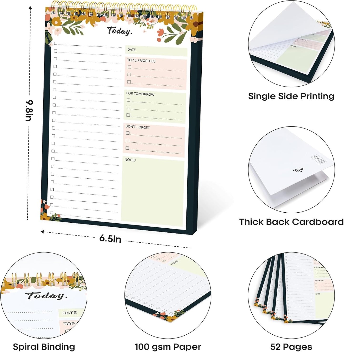 Taja To Do List Notepad - To Do List Notebook for Work with 52 Sheets, 9.8" x 6.5", Undated Daily Planner Perfect for Daily Tasks and Goal Setting, Notepad Suitable for Office, Home & School - Violet Dream
