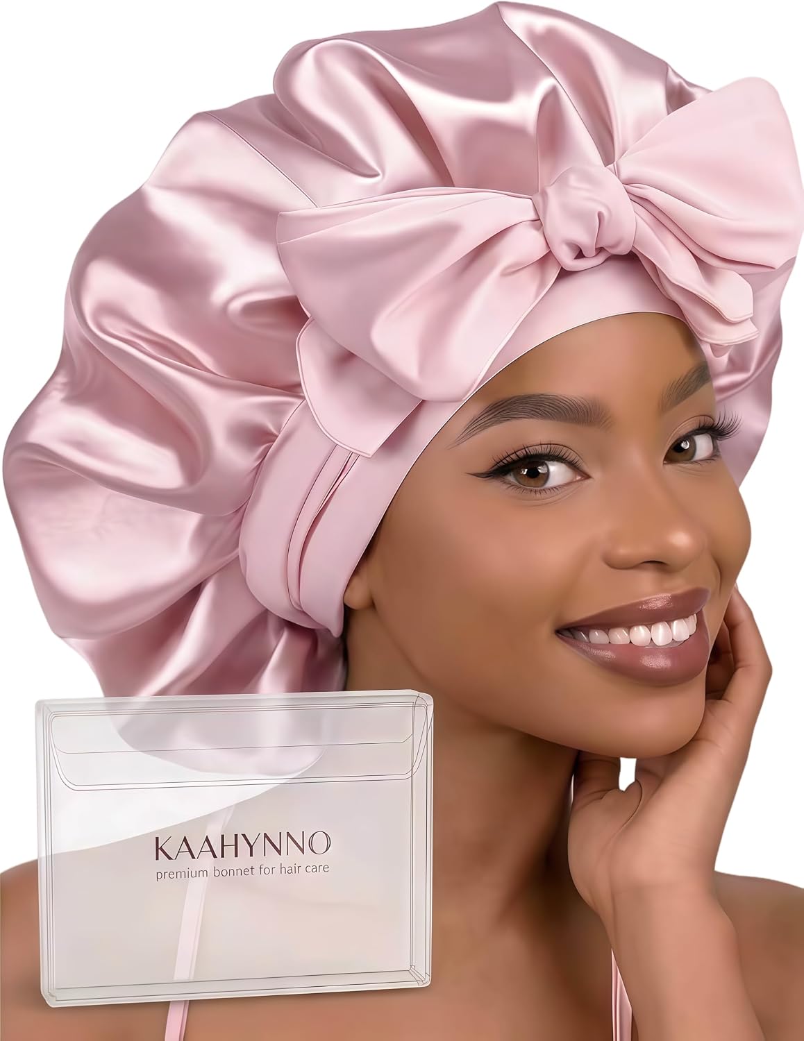 Silk Satin Bonnet Hair Wrap for Sleeping Women, Adjustable Tie Band Double Layer Sleep Night Head Cover for Curly Braid Fine
