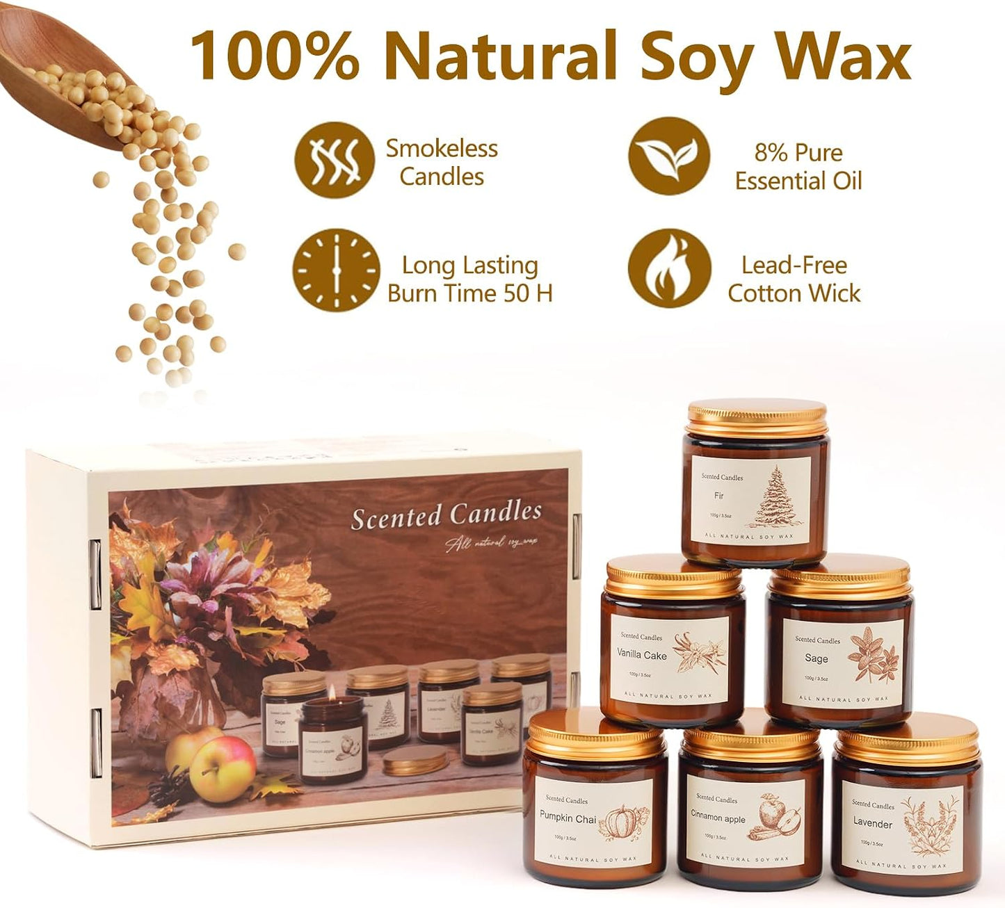 Scented Candles for Home,8 Pack Soy Wax Candle Set,Scented Candles Gift Set,Aromatherapy Candles, Amber Jar Vintage Apothecary Style, 8 Scents Gift Set