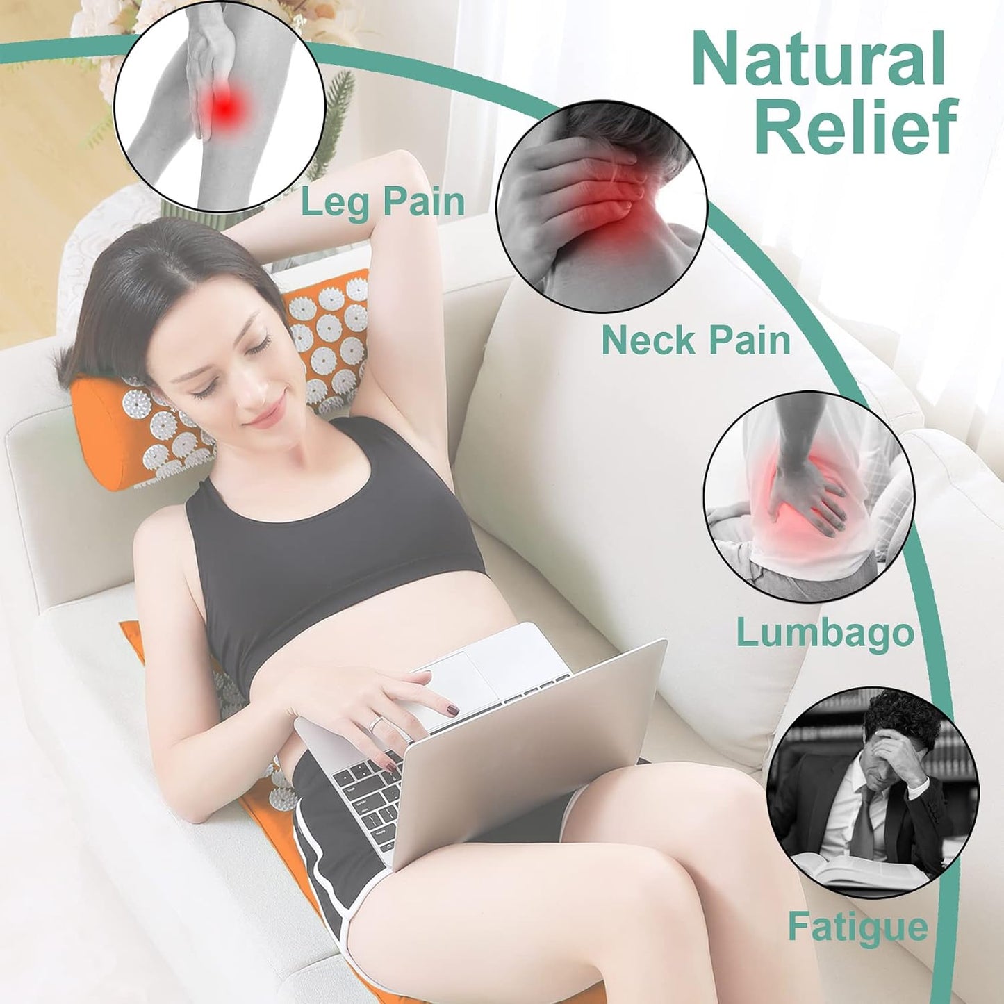XiaoMaGe Acupressure Mat and Pillow Set with Bag - Extra Long Acupuncture Mat for Neck & Back Pain Relief- Naturally Relaxation Gift for Women - Stress Relief Massage Mat (Black)