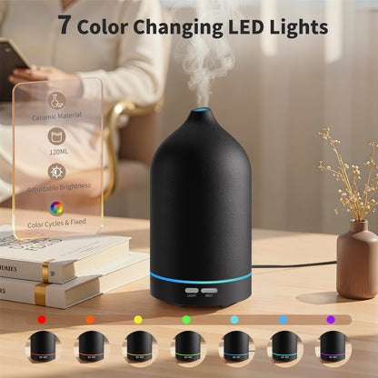 URPOWER 180ML Ceramic Essential Oil Diffuser, Ultrasonic Aromatherapy Diffuser with 7-Color Lights, Auto Shut-Off, Quiet Oil Diffuser for Bedroom, Home Office