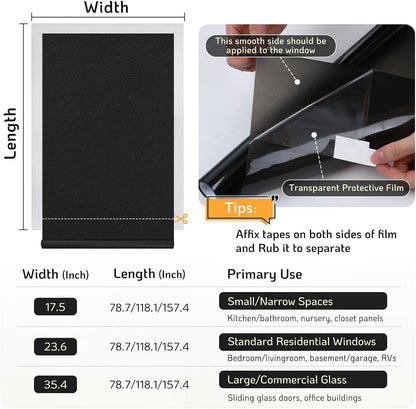 LUTE Blackout Window Film, Window Tint for Home Privacy, 17.5" x 78.7"