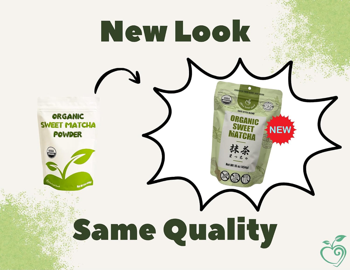 Organic Sweet Matcha Green Tea Powder - Cafe Style Blend by Cherie Sweet Heart - 16oz, Vegan & Gluten-Free, Rich in Antioxidants, Perfect for Lattes, Smoothies & Baking