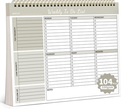 104 Pgs To Do List Notepad, 52 Undated Sheets Duplex-printed