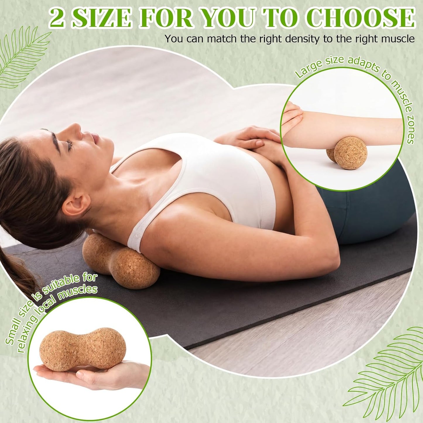 4 Pcs Cork Massage Ball Set Peanut Double Lacrosse and Spherical Massage Balls for Muscle Pain Relief Stress Travel Yoga Therapy