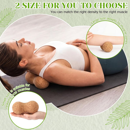 4 Pcs Cork Massage Ball Set Peanut Double Lacrosse and Spherical Massage Balls for Muscle Pain Relief Stress Travel Yoga Therapy