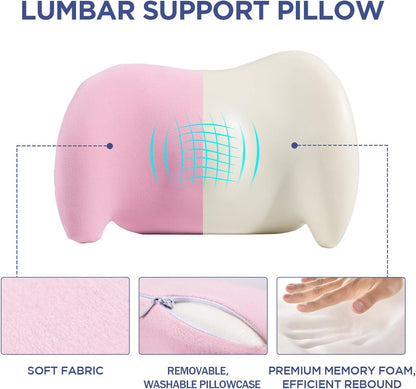 Lumbar Support Pillow for Office Chair, Car Lumbar Pillow Lower Back Pain Relief, Memory Foam Back Cushion with 4D Mesh Cover and Adjustable Straps, Ergonomic Chair Back Pillow for Car,Bed, Gaming