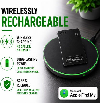 Wallet Tracker Card – Apple MFi Certified, Works with Apple Find My (iOS Only), Rechargeable Slim Tracking Card & Finder, 6-Month Battery, Item Locator for Wallet, Purse, Luggage, Passport